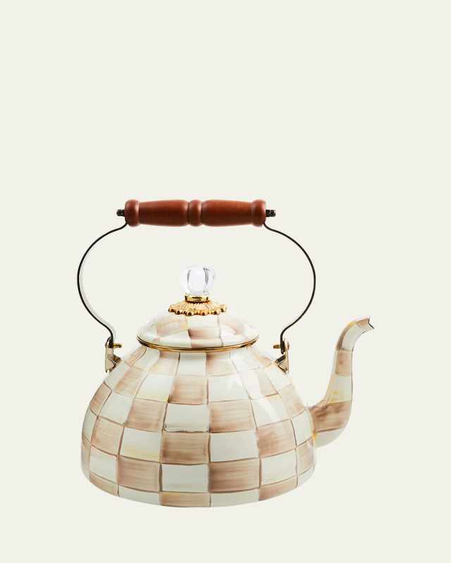 Mocha Check Tea Kettle, 3 Quarts